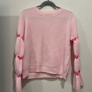 SHEIN Pink Crewneck Sweater with Hot-Pink Heart Details